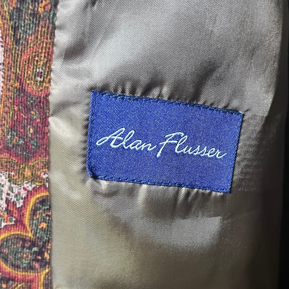 Alan Flusser Blazer Mens Large Brown Burgundy Paisley Corduroy Sport Coat - Picture 4 of 9